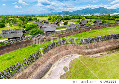 Yoshinogari Historical Park, Saga Prefecture-Kura and City (overhead view from the southern inner hull)- 91263354