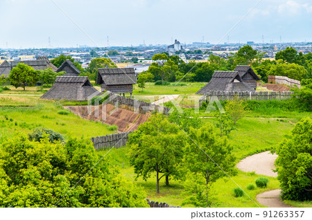 Yoshinogari Historical Park, Saga Prefecture-Kura and City (overhead view from the southern inner hull)- 91263357