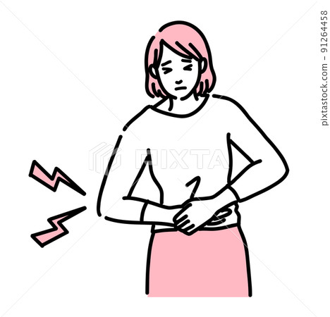 有腹痛和疾病的年輕女人 有腹痛和疾病的年輕女人 91264458