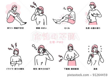 A set of female upsets that occur with menstruation and PMS A set of female upsets that occur with menstruation and PMS 91264459