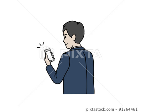 一位穿著西裝的男商人看著智能手機並確認 91264461