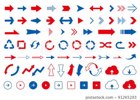 一組簡單的箭頭圖標紅藍 91265283