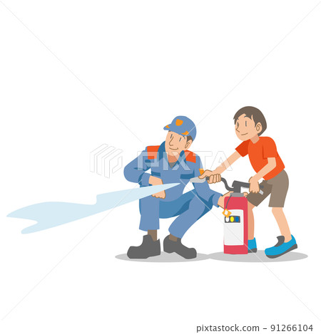 參加消防培訓的兒童和消防員 參加消防培訓的兒童和消防員 91266104