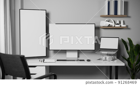 Programmer or architectural engineer computer desk workplace with a computer monitor Programmer or architectural engineer computer desk workplace with a computer monitor 91268469