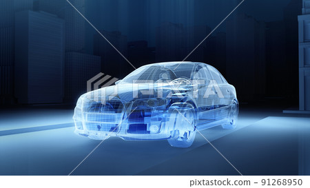 Translucent car in the dark city background. 91268950