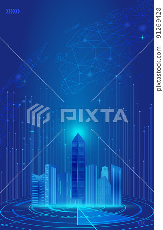 Dot and line under the earth, future city building, future technology sense summit poster background Dot and line under the earth, future city building, future technology sense summit poster background 91269428