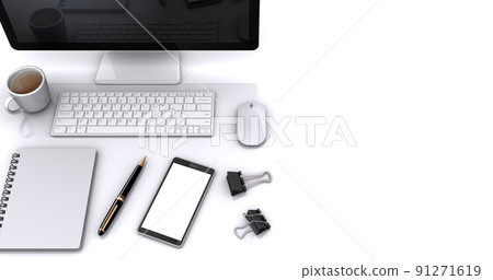Top view of business workspace, business scene using a personal computer 91271619