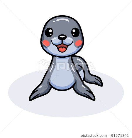Cute little seal cartoon posing 91271841