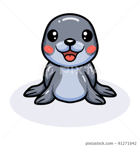 Cute little seal cartoon posing 91271842