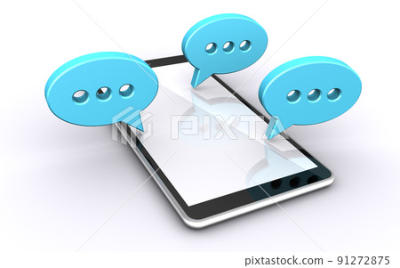 表示氣球圖標與智能手機或 SNS 之間對話的圖像 表示氣球圖標與智能手機或 SNS 之間對話的圖像 91272875