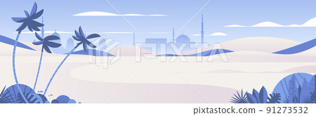 Beautiful summer desert with palms muslim cityscape horizontal 91273532