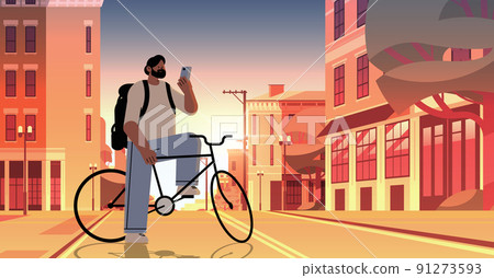young man with bike using smartphone sportsman riding bicycle workout healthy lifestyle digital addiction concept young man with bike using smartphone sportsman riding bicycle workout healthy lifestyle digital addiction concept 91273593