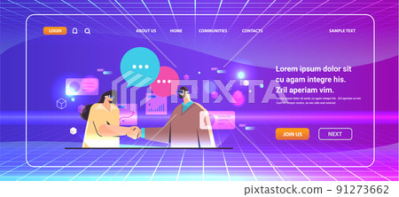 businesspeople in vr glasses shaking hands virtual reality vision headset innovation metaverse partnership teamwork businesspeople in vr glasses shaking hands virtual reality vision headset innovation metaverse partnership teamwork 91273662