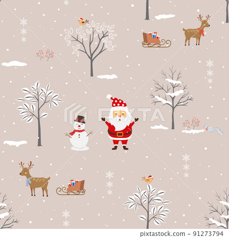 Seamless pattern with Santa Claus and friends happy on winter night for Christmas or new year decorative 91273794