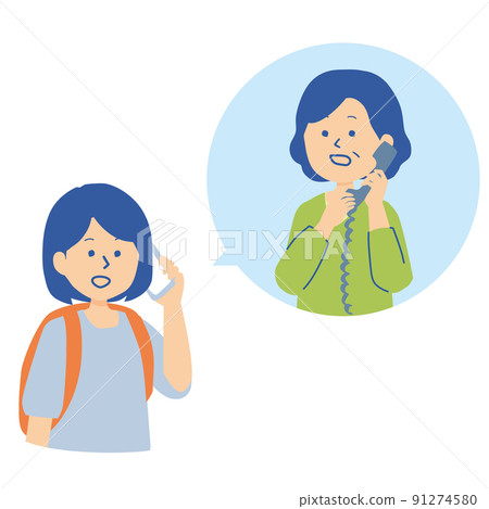 一名婦女在發生災難時與家人聯繫的插圖 91274580