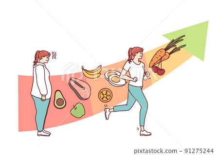 Woman change training and eating healthy food Woman change training and eating healthy food 91275244