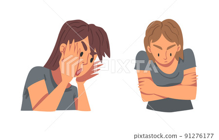 Angry Frowning Woman Character Expressing Distaste and Antipathy for Someone Vector Set 91276177