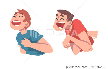 Laughing Out Loud Man Character Feeling Amused and Full of Fun Vector Set 91276232