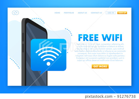 Free wifi zone blue icon. Free wifi here sign concept. Vector illustration. Free wifi zone blue icon. Free wifi here sign concept. Vector illustration. 91276738