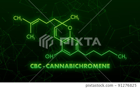 Cannabichromene formula. Cannabichromene or CBC cannabinoid molecule. neon icon 91276825
