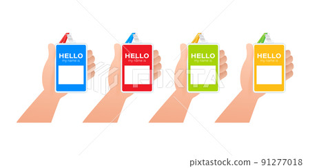 Hello My Name Is... Name Tag Set. Label sticker on white background. Vector illustration 91277018