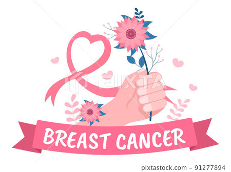 Breast Cancer Awareness Month Background Cartoon Illustration with Ribbon Pink and Woman for Disease Prevention Campaign or Healthcare 91277894
