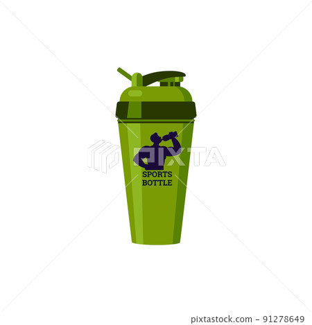 Green sport bottle with dark silhouette of drinking athletic man flat style 91278649