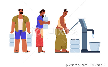 People in areas of Earth with water shortages, vector illustration isolated. 91278738
