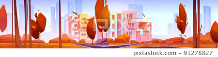 City district with modern houses at autumn day City district with modern houses at autumn day 91278827