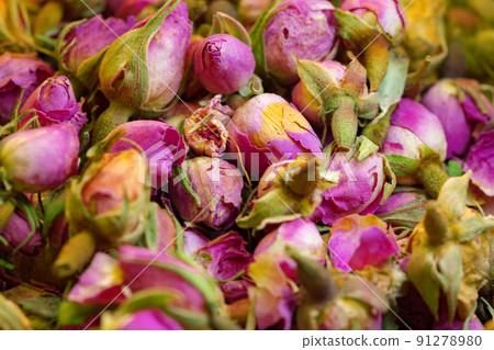 Macro close up background texture of dry rose petals Macro close up background texture of dry rose petals 91278980