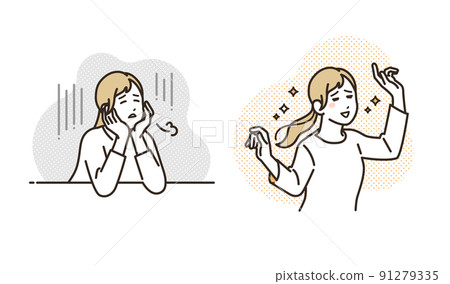 憂心忡忡的女人和歡喜的女人的矢量圖解素材 憂心忡忡的女人和歡喜的女人的矢量圖解素材 91279335