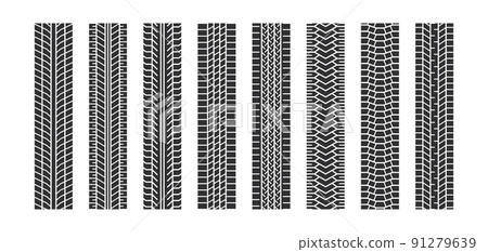 Auto tire tread seamless elements. Car tire patterns, wheel tyre tread track. Tyre print. Set of vector illustrations isolated on white background 91279639