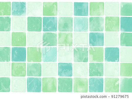 Watercolor tile pattern 12 green Ver Watercolor tile pattern 12 green Ver 91279675