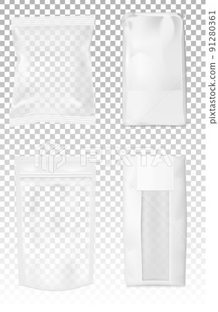 Paper bag for flour, tea, coffee, pasta, chips. Vector white soft packing Paper bag for flour, tea, coffee, pasta, chips. Vector white soft packing 91280361