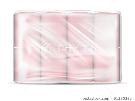 Transparent empty plastic packaging with toilet paper Transparent empty plastic packaging with toilet paper 91280383