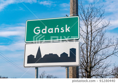 Entrance Gdansk Street sign in Poland. Gdansk is one of biggest cities in Poland. Entrance Gdansk Street sign in Poland. Gdansk is one of biggest cities in Poland. 91280440