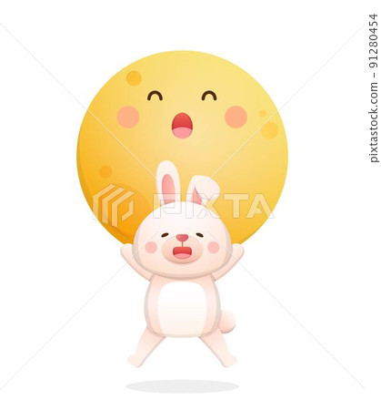 Cute rabbit mascot character with moon, traditional festival in China and Taiwan: Mid-Autumn Festival Cute rabbit mascot character with moon, traditional festival in China and Taiwan: Mid-Autumn Festival 91280454