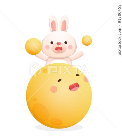 可愛的兔子吉祥物腳色與月亮,中國與台灣的傳統節日:中秋節 91280455