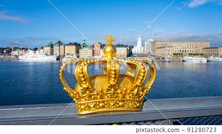 Golden Crown of Skeppsholmen Bridge in Stockholm Golden Crown of Skeppsholmen Bridge in Stockholm 91280723
