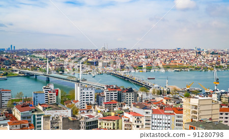 Great view of Istanbul from the Galata Tower.Turkey. European part of the city. 91280798