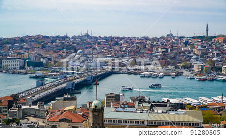 Great view of Istanbul from the Galata Tower.Turkey. European part of the city. Great view of Istanbul from the Galata Tower.Turkey. European part of the city. 91280805