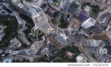 hong kong Central Financial district in drone point of view 91281458