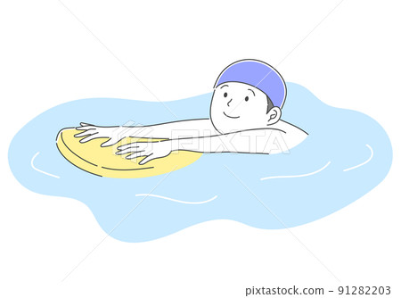 Illustration material of a boy swimming on a kickboard 91282203