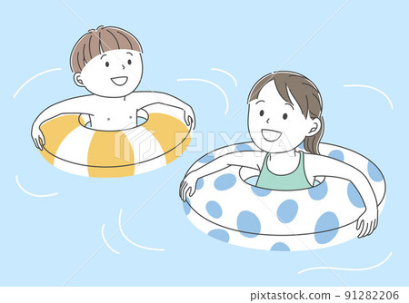 Illustration material of men and women playing with a float Illustration material of men and women playing with a float 91282206