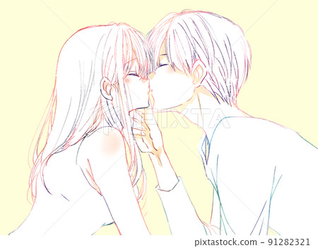 Kissing men and women line drawing Kissing men and women line drawing 91282321