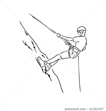 climber climbing a cliff, rock climber vector sketch 91282437