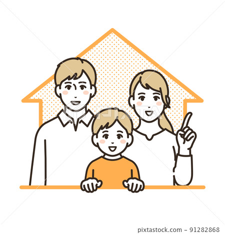 Vector illustration material of a young family with a house and a smile Vector illustration material of a young family with a house and a smile 91282868