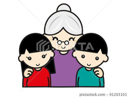 Grandmother surrounded by grandchildren 91283101