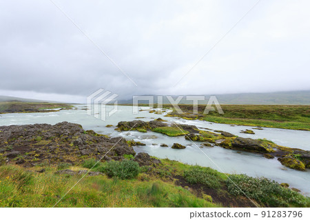 Godafoss falls in summer season view, Iceland 91283796