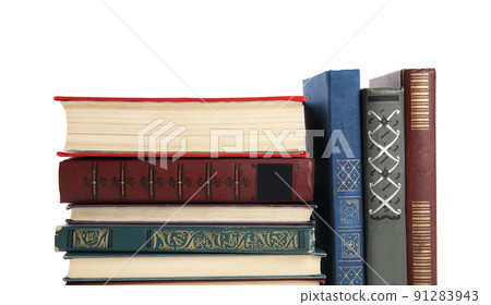 Collection of different books isolated on white 91283943